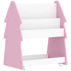 AIYAPLAY Kids Bookshelf with Toy Storage, Double-Sided Bookcase with Wheels, 3 Tier Kids Book Rack for Bedroom, Pink - 1