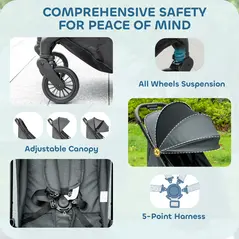 AIYAPLAY Foldable Baby Stroller with Adjustable Seat, 5-Point Harness, Canopy, Basket, 6.3kg Lightweight & Compact, Dark Grey - 7