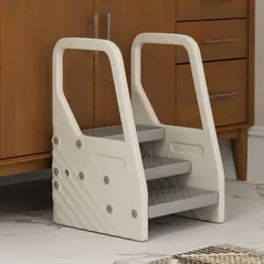 AIYAPLAY Adjustable 3 Step Toddler Tower with Handles, Non-slip Surface and Foot Pads, Grey - 9