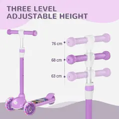 AIYAPLAY Kids 3 Wheel Scooter for 2-6 Years Old w/ Adjustable Height, LED Light, TPE Handlebar, Purple - 4