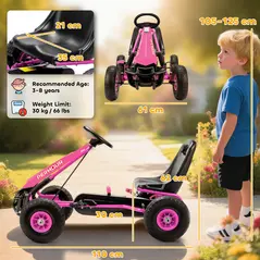 AIYAPLAY Kids Pedal Go Kart with Adjustable Seat, EVA Tyres, Manual Clutch, Brake, Go Kart for Kids 3-8 Years, Pink - 3
