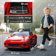 AIYAPLAY Kids Electric Car, 12V Licensed RUF GT Ride on Car with Suspension, Remote Control, Music, for 3-5 Years, Red - 3