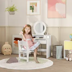 AIYAPLAY Kids Dressing Table Set Kids Make up Table with Stool and Mirror, Storage Drawers, Gift for Aged 3-8 - 2
