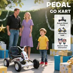 AIYAPLAY Kids Pedal Go Kart with Steel Frame, Sporty Design, for Ages 2-5 Years, White - 4
