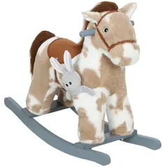 AIYAPLAY Baby Rocking Horse, Plush Animal Rocker with Realistic Sound and Toy, Rocking Toy Chair for Kids Aged 2-5, Brown - 1