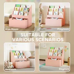 AIYAPLAY Bookcase for Kids with Shelves, Drawer, Bookcase for Bedroom, Playroom, Pink - 7