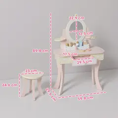 AIYAPLAY Kids Dressing Table, Girls Vanity Set with Mirror and Stool, 7 Play Accessories, Drawer, Desktop Storage, Pink - 3