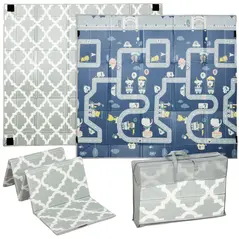 AIYAPLAY Foldable Baby Play Mat, Baby Playpen, Reversible Foam Playmat, Floor Mats for Toddlers, Traffic and Grey Diamond Theme - 1