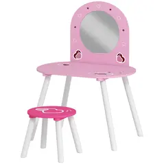 AIYAPLAY Kids Dressing Table with Mirror and Stool, Girls Vanity Set for Kids Room, Bedroom, Nursery, for Ages 3–6 Years, Pink - 1