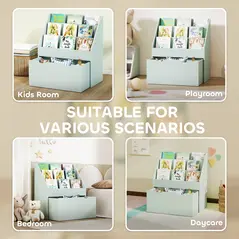 AIYAPLAY Bookcase for Kids with Shelves, Drawer, Bookcase for Bedroom, Playroom, Green - 7