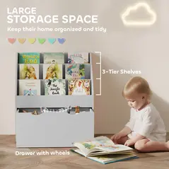 AIYAPLAY Bookcase for Kids with Shelves, Drawer, Bookcase for Bedroom, Playroom, Grey - 4