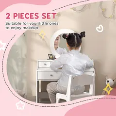 AIYAPLAY Kids Dressing Table Set Kids Make up Table with Stool and Mirror, Storage Drawers, Gift for Aged 3-8 - 4