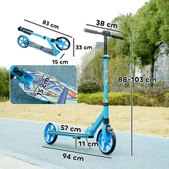 AIYAPLAY Foldable Kids Scooter with Adjustable Handlebar, 200mm Big Wheel, Rear Fender Brake, for Ages 6-12 Years, Blue - 3