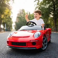 AIYAPLAY Kids Electric Car, 12V Licensed RUF GT Ride on Car with Suspension, Remote Control, Music, for 3-5 Years, Red - 2