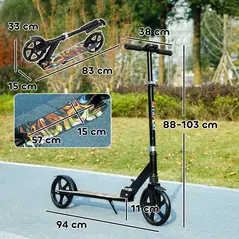 AIYAPLAY Foldable Kids Scooter with Adjustable Handlebar, 200mm Big Wheel, Rear Fender Brake, for Ages 6-12 Years, Black - 3