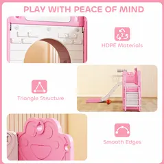 AIYAPLAY 7 in 1 Toddler Slide Set with Basketball Hoop, Climbing Frame, Telescope, Drawing Board, Storage Box, Pink - 6