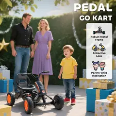 AIYAPLAY Kids Pedal Go Kart with Steel Frame, Sporty Design, for Ages 2-5 Years, Black - 4
