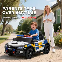AIYAPLAY Kids Electric Ride on Police Car with Remote Control, Music, Horn, Siren Flashing Lights for 3-5 Years Old, Multicolour - 5