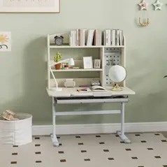 AIYAPLAY Kids Desk Height Adjustable with Tilt-Desktop, Hutch, Drawer, Storage Shelf, Pegboard, for 3-12 Years Old, Natural - 9