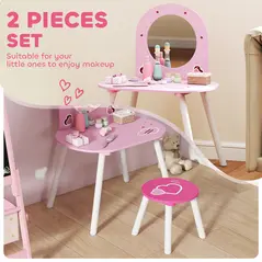 AIYAPLAY Kids Dressing Table with Mirror and Stool, Girls Vanity Set for Kids Room, Bedroom, Nursery, for Ages 3–6 Years, Pink - 4