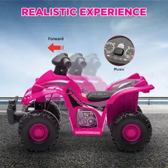 AIYAPLAY 6V Kids Electric Quad Bike w/ Music, Forward Function, for 2-6 Years, Pink - 4