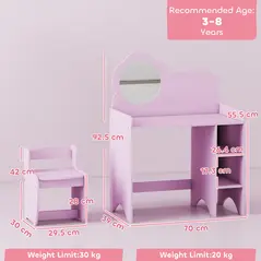 AIYAPLAY Kids Dressing Table with Mirror, Stool, Kids Vanity Table with Shelves, for Ages 3-8 Years, Purple - 3
