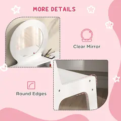 AIYAPLAY Kids Dressing Table Set Kids Make up Table with Stool and Mirror, Storage Drawers, Gift for Aged 3-8 - 6