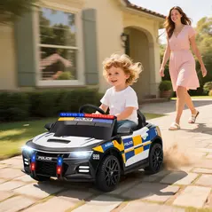 AIYAPLAY Kids Electric Ride on Police Car with Remote Control, Music, Horn, Siren Flashing Lights for 3-5 Years Old, Multicolour - 2