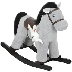 AIYAPLAY Baby Rocking Horse, Plush Ride on Toy with Handle Grip, Sound and Doll, Toddler Animal Rocker for Kids Aged 2-5, Grey - 1
