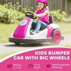 AIYAPLAY Kids Bumper Car with 360-Degree Rotation, 6V Electric Ride On Car with Music and Horn for 3-8 Years Old, Pink - 4