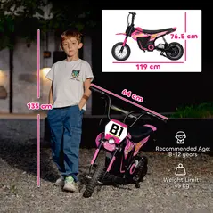 AIYAPLAY Kids Electric Motorbike, 24V Ride On Motorcycle with 3 Speeds and Rear Suspension, Dirt Bike for 8-12 Years Old, Pink - 3