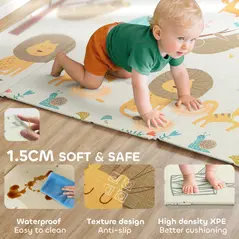 AIYAPLAY Animal-Themed Baby Plat Mat Double Sided, Foldable, Water-Resistant for Outdoor/Indoor, 177 x 146 x 1.5cm - 6