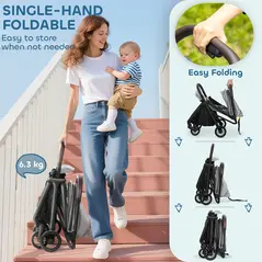 AIYAPLAY Foldable Baby Stroller with Adjustable Seat, 5-Point Harness, Canopy, Basket, 6.3kg Lightweight & Compact, Light Grey - 5