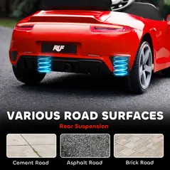 AIYAPLAY Kids Electric Car, 12V Licensed RUF GT Ride on Car with Suspension, Remote Control, Music, for 3-5 Years, Red - 8