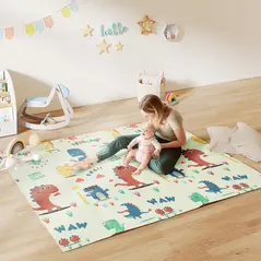 AIYAPLAY Baby Play Mat, Double Sideded Foldable Kids Crawling Mat, Reversible & Waterproof, Dinosaur - 2