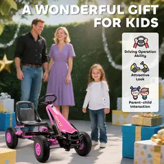 AIYAPLAY Kids Pedal Go Kart with Adjustable Seat, EVA Tyres, Manual Clutch, Brake, Go Kart for Kids 3-8 Years, Pink - 8