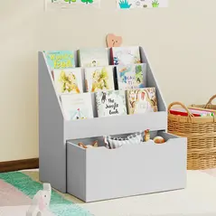 AIYAPLAY Bookcase for Kids with Shelves, Drawer, Bookcase for Bedroom, Playroom, Grey - 8