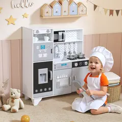 AIYAPLAY Kids Play Kitchen with Sound, Ice/Coffee Maker, Utensils, Microwave, Stainless Steel Utensils, for 3-6 Years - 2