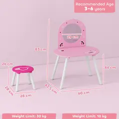 AIYAPLAY Kids Dressing Table with Mirror and Stool, Girls Vanity Set for Kids Room, Bedroom, Nursery, for Ages 3–6 Years, Pink - 3