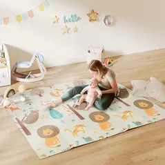 AIYAPLAY Baby Play Mat, Double Sideded Foldable Kids Crawling Mat, Reversible & Waterproof, Animal - 2