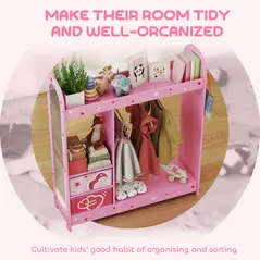 AIYAPLAY Kids Clothes Rail, Kids Wardrobe with Mirror, Shelves, Fabric Storage and Hooks for Bedroom, Nursery, Pink - 6