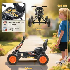 AIYAPLAY Kids Pedal Go Kart with Steel Frame, Sporty Design, for Ages 2-5 Years, Black - 3