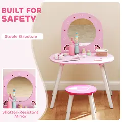 AIYAPLAY Kids Dressing Table with Mirror and Stool, Girls Vanity Set for Kids Room, Bedroom, Nursery, for Ages 3–6 Years, Pink - 6