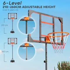 AIYAPLAY Basketball Hoop Outdoor Indoor, 210-260cm Height Adjustable Basketball Hoop with Wheels, Larger Base, for 6+ Years, Red - 4