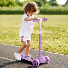 AIYAPLAY Kids 3 Wheel Scooter for 2-6 Years Old w/ Adjustable Height, LED Light, TPE Handlebar, Purple - 2