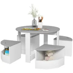 AIYAPLAY Five-Piece Kids Table and Chairs Set with Storage, for Ages 3-8 Years, Grey - 1