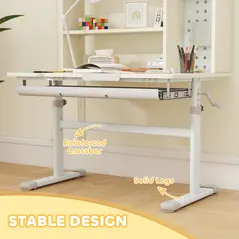 AIYAPLAY Kids Desk Height Adjustable with Tilt-Desktop, Hutch, Drawer, Storage Shelf, Pegboard, for 3-12 Years Old, Natural - 7