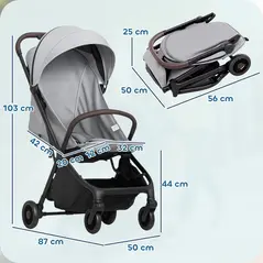 AIYAPLAY Foldable Baby Stroller with Adjustable Seat, 5-Point Harness, Canopy, Basket, 6.3kg Lightweight & Compact, Light Grey - 3