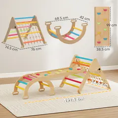 AIYAPLAY 8-in-1 Toddler Climbing Frame, Indoor Play Triangle Set with Slide, Arch and Triangle Ladder, Multicolour - 3