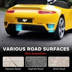 AIYAPLAY Kids Electric Car, 12V Licensed RUF GT Ride on Car with Suspension, Remote Control, Music for 3-5 Years Yellow - 8